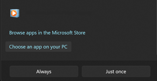 Choosing another app in Windows Explorer.